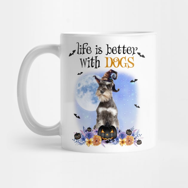 Grey Miniature Schnauzer Witch Hat Life Is Better With Dogs by Marcelo Nimtz